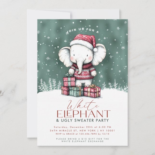 White Elephant Ugly Sweater Party Invitation (Front)