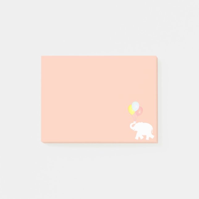 White Elephant with Balloons on Coral Pink Post-it Notes (Front)