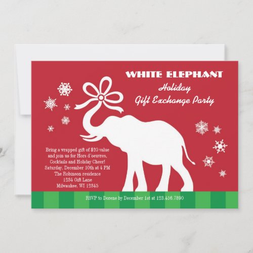 White Elephant with Bow Gift Exchange Party Invitation