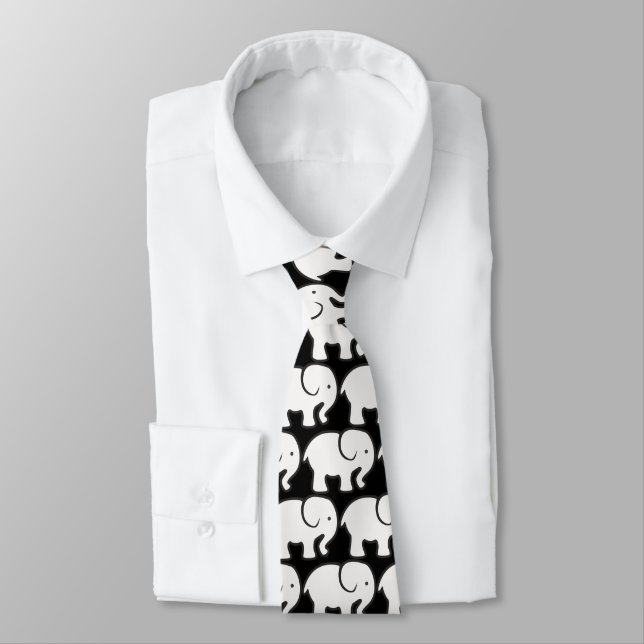 White Elephants Design Necktie (Tied)