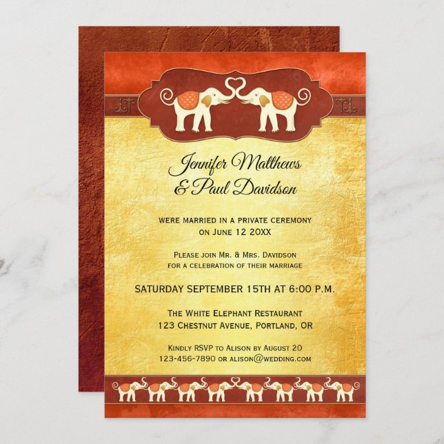 White Elephants Indian Post Wedding Invitation (Front/Back)