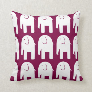 White Elephants on Burgundy Throw Pillow