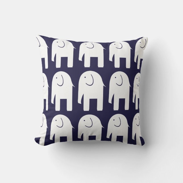 White Elephants on Dark Blue Throw Pillow (Front)