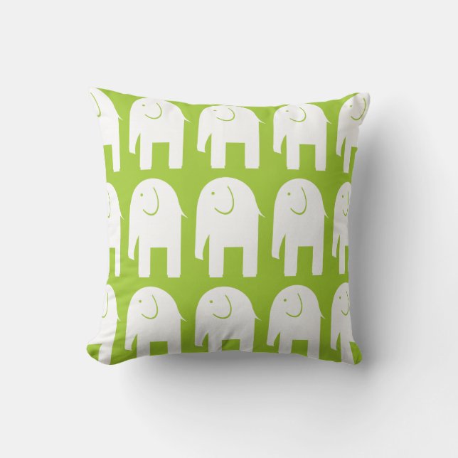 White Elephants on Green Throw Pillow (Front)