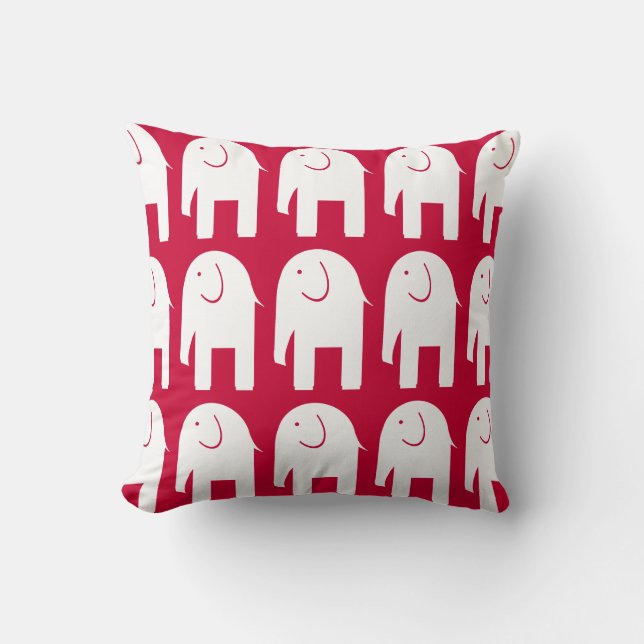 White Elephants on Red Throw Pillow (Front)