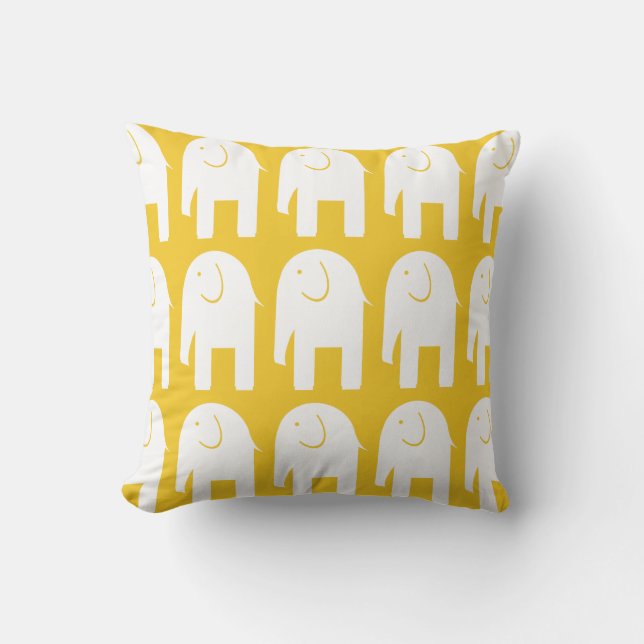 White Elephants on Yellow Throw Pillow (Front)