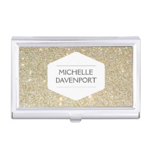 WHITE EMBLEM ON GOLD GLITTER Business Card Holder