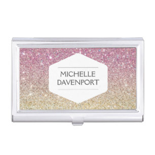 WHITE EMBLEM ON PINK OMBRE GLITTER Card Case