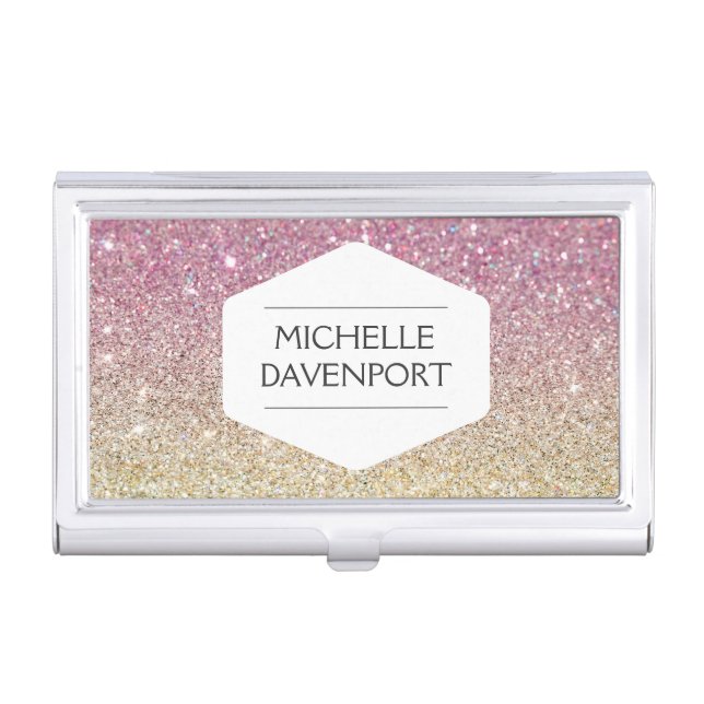 WHITE EMBLEM ON PINK OMBRE GLITTER Card Case (Front)