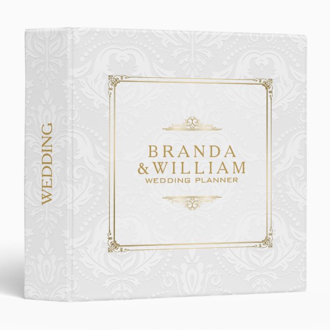 White Embossed Damasks With Elegant Gold Frame Binder (Front/Spine)
