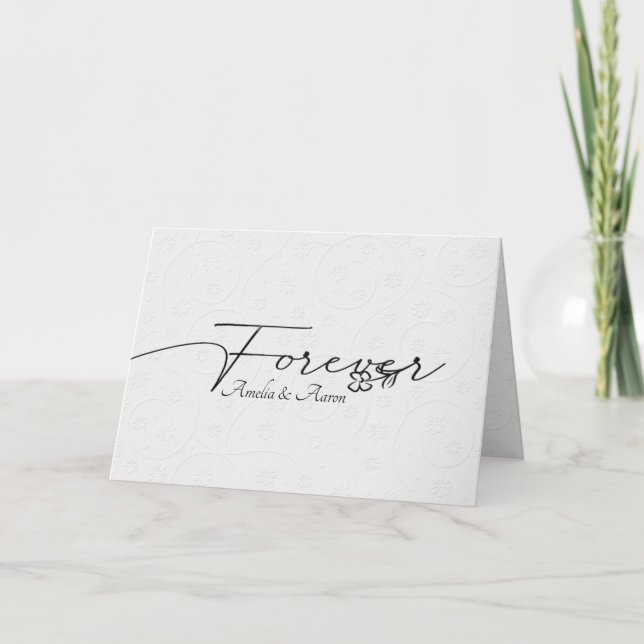 White Embossed Forever Wedding Letterpress Thank You Card (Front)