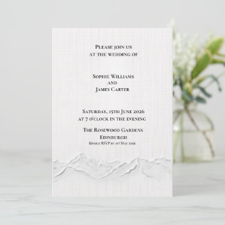 White Embossed Highland Mountain Luxury Wedding Invitation