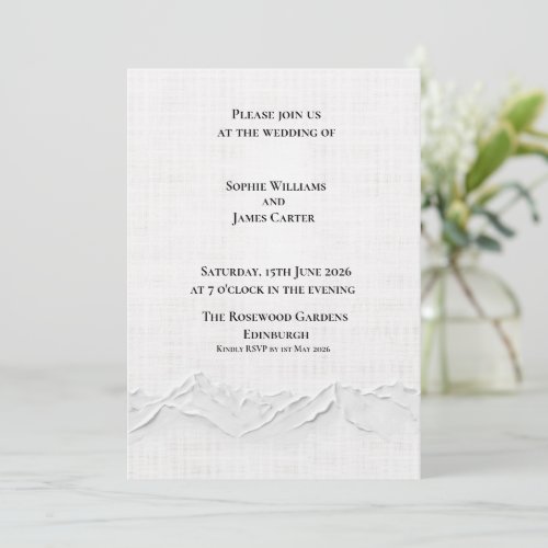 White Embossed Highland Mountain Luxury Wedding Invitation