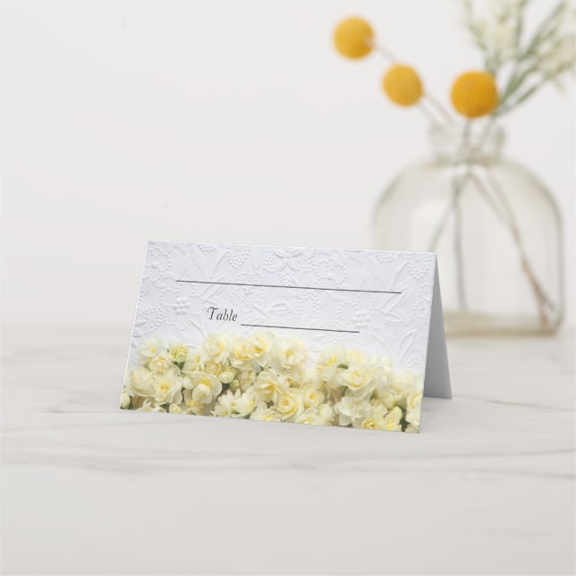 White embossed-look with narcissus  place card (Front)