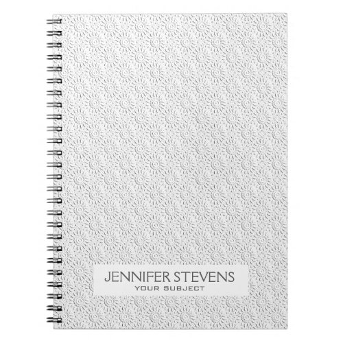 White Embossed Ornate Circles Seamless Pattern Notebook