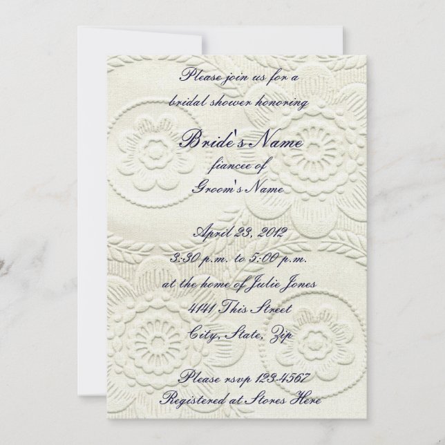 White Embossed Style Bridal Shower Invitation (Front)