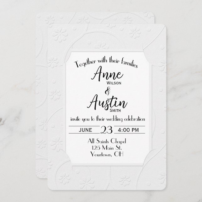 White Embossed Wedding Invite (Front/Back)