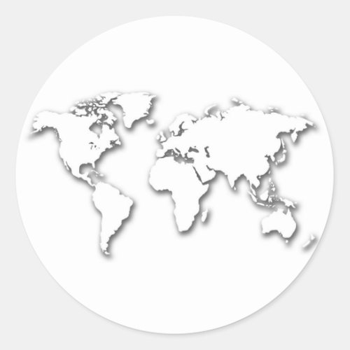 White Embossed World Map Classic Round Sticker