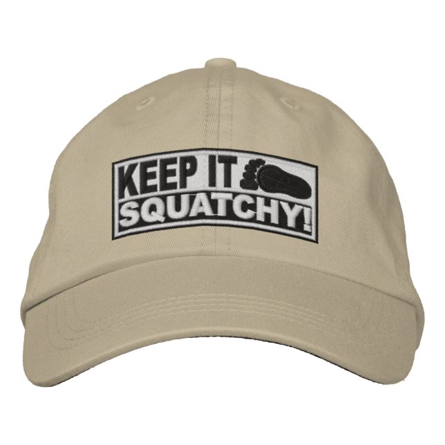 White *EMBROIDERED* Keep It Squatchy! - Bobo's Embroidered Baseball Cap (Front)