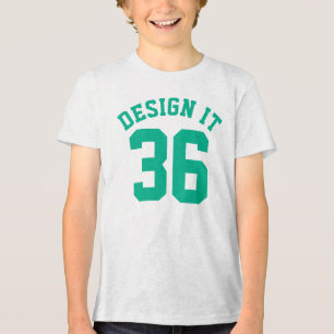 White & Emerald Green Kids Sports Jersey Tri-Blend Shirt