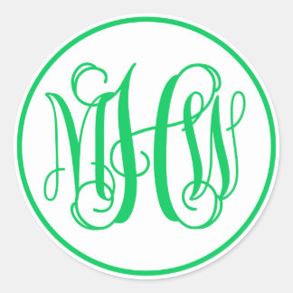 White Emerald Green Vine Script Monogram, DIY BG Classic Round Sticker