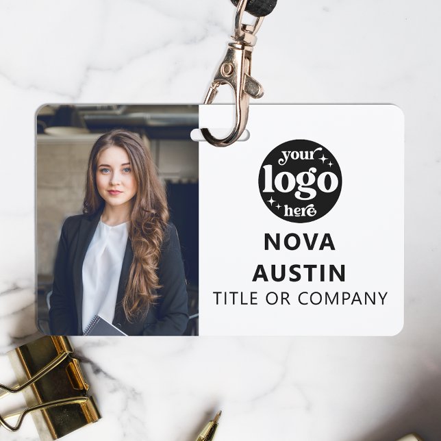 White Employee Photo ID With QR Code Business Logo Badge (Creator Uploaded)