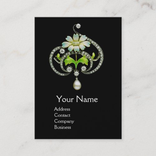 WHITE ENAMEL FLOWER PEARLS AND DIAMONDS JEWEL BUSINESS CARD