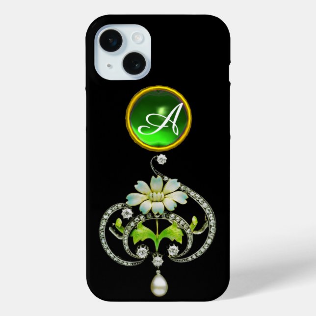 WHITE ENAMEL FLOWER, PEARLS AND DIAMONDS MONOGRAM Case-Mate iPhone CASE (Back)