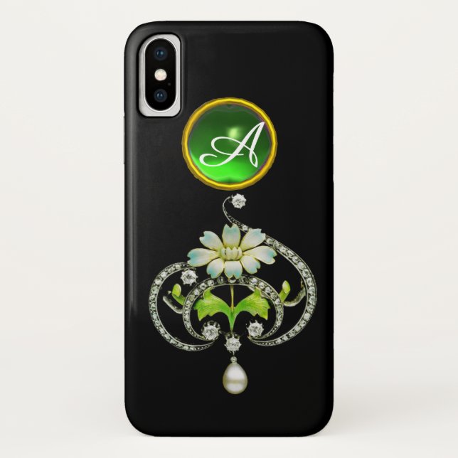 WHITE ENAMEL FLOWER, PEARLS AND DIAMONDS MONOGRAM Case-Mate iPhone CASE (Back)