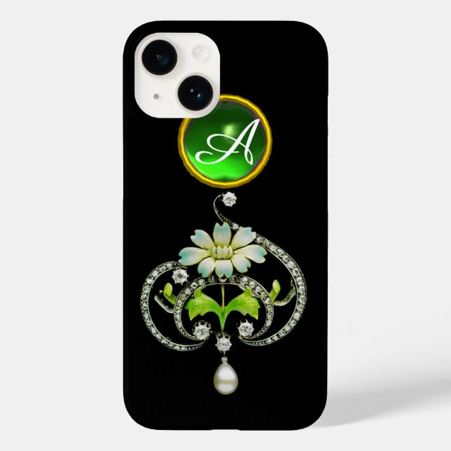WHITE ENAMEL FLOWER, PEARLS AND DIAMONDS MONOGRAM Case-Mate iPhone CASE (Back)