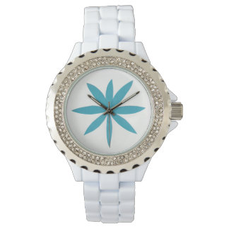 White Enamel Watch with Starburst Design