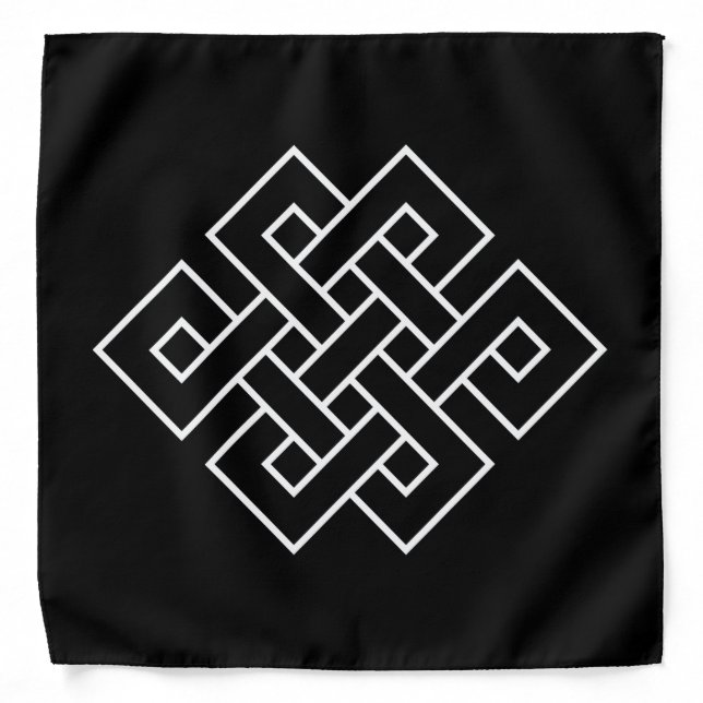 White Endless Knot Symbol on Black Bandana (Front)