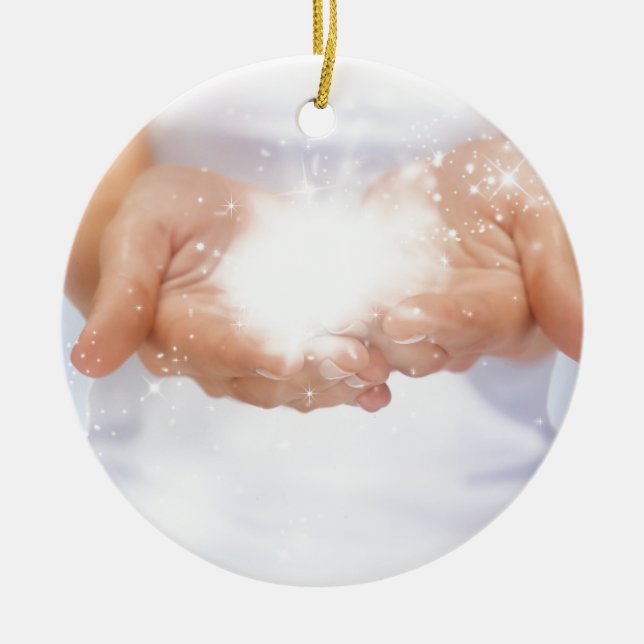 white energy healing hands reiki healer shaman ceramic ornament (Front)