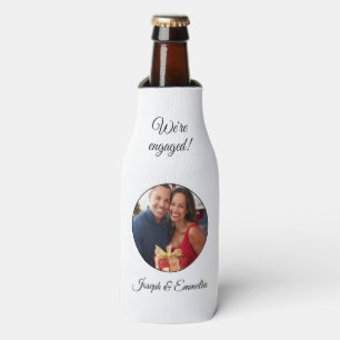 White Engagement Party Photo Bottle Cooler
