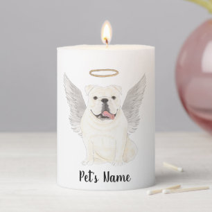 White English Bulldog Sympathy Memorial Pillar Candle