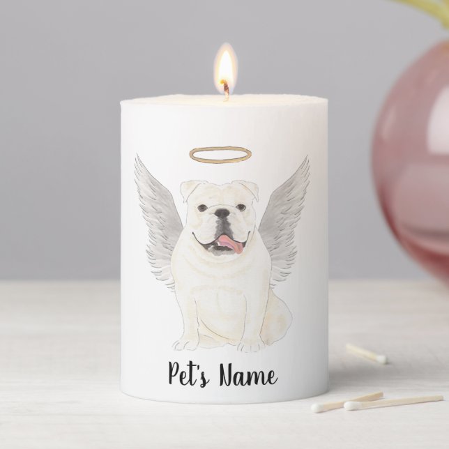 White English Bulldog Sympathy Memorial Pillar Candle (In Situ)
