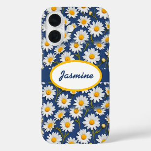 White English Daisies on Blue iPhone 16 Case