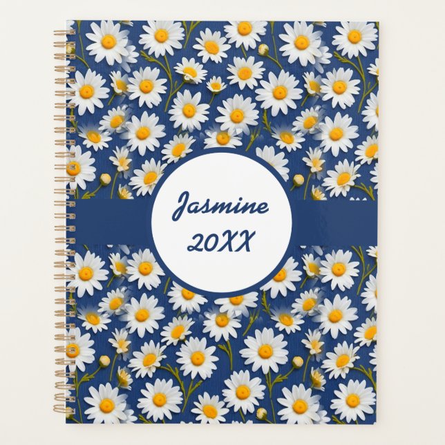 White English Daisies on Blue Planner