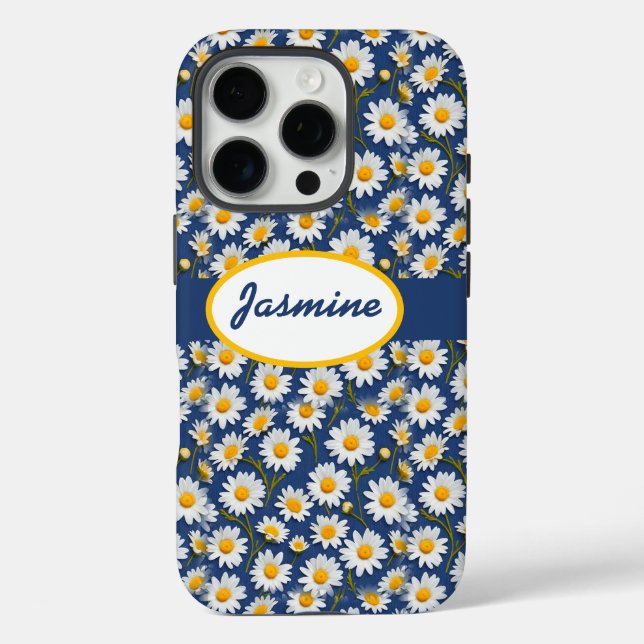 White English Daisies on Dark Blue Case-Mate iPhone Case (Back)