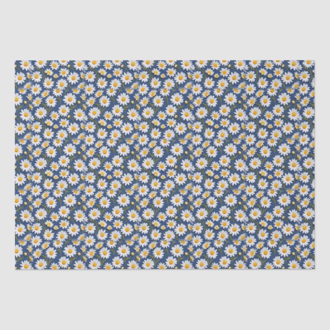 White English Daisies on Dark Blue Tissue Paper (Front)