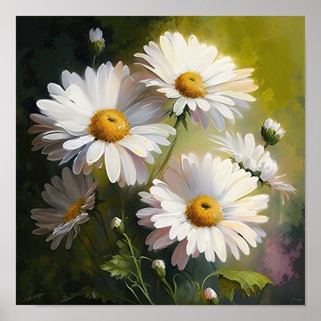 White English Daisy Flower Art Print Poster (Front)