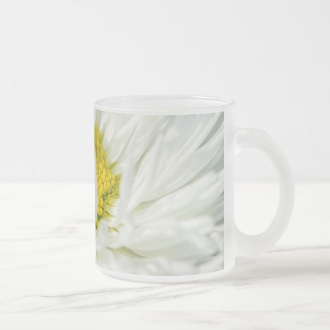 White English Daisy Flower Frosted Glass Coffee Mug (Right)