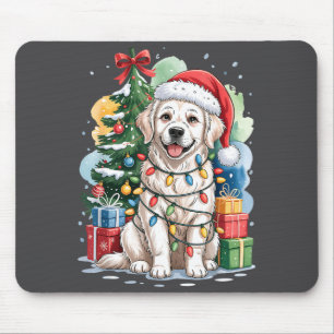 White English Golden Retriever Santa Hat Christmas Mouse Pad