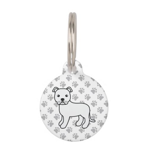 White English Staffie Cartoon Dog  Pets Info Pet ID Tag