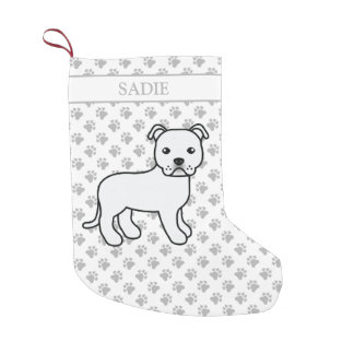 White English Staffie Cute Cartoon Dog &amp; Name Small Christmas Stocking