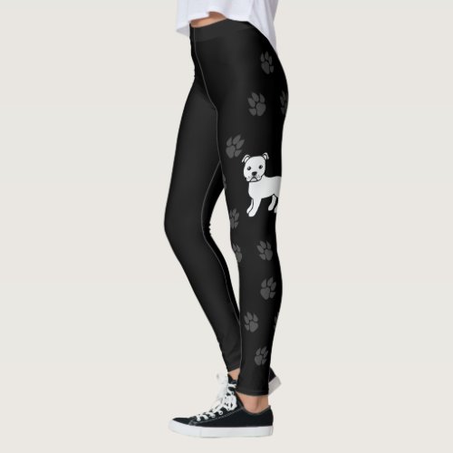 White English Staffie Cute Cartoon Dog  Paws Leggings