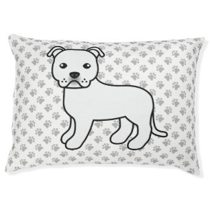 White English Staffie Cute Cartoon Dog & Paws Pet Bed