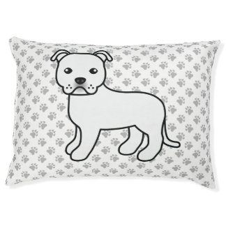 White English Staffie Cute Cartoon Dog &amp; Paws Pet Bed