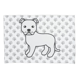 White English Staffie Cute Cartoon Dog & Paws Pillow Case