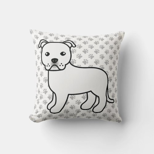 White English Staffie Cute Cartoon Dog  Paws Throw Pillow